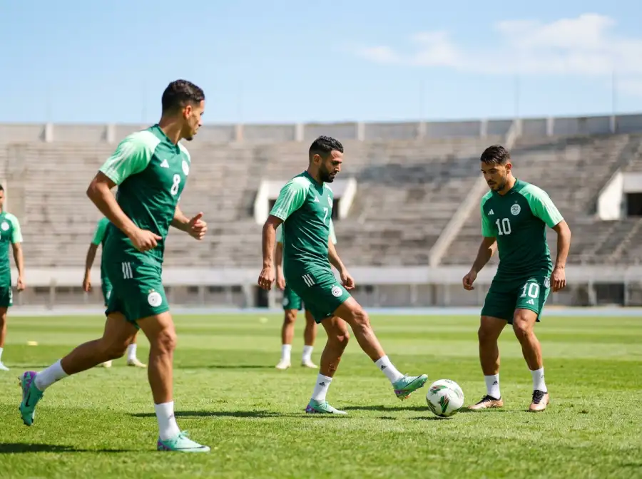 Algerische Nationalspieler in grün-weißen Trikots beim Training