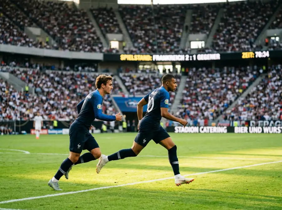 Französische Nationalspieler beim Pressing in dunkelblauen Trikots