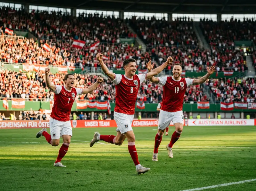 Das ÖFB-Team jubelt nach einem Tor in rot-weiß-roten Trikots