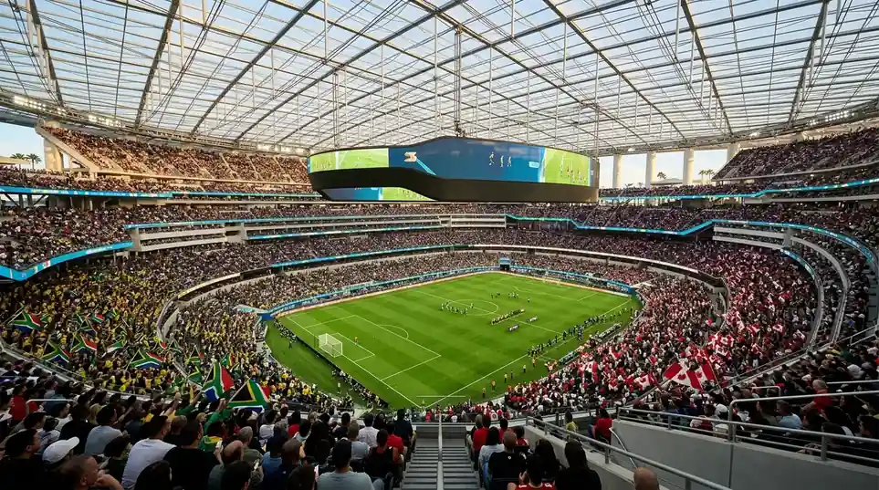 Blick in das SoFi Stadium in Inglewood vor dem Anpfiff des R32-Spiels Südafrika gegen Kanada