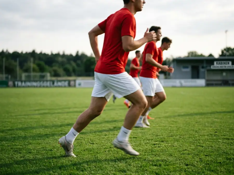 Spieler des österreichischen ÖFB-Teams bei einem Länderspiel mit sichtbaren Wappen auf den Trikots