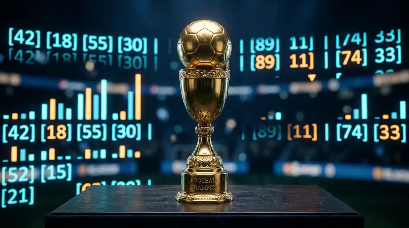 Stilisierte Trophäe und Anzeigetafel mit Quoten-Bewegungen zur WM 2026