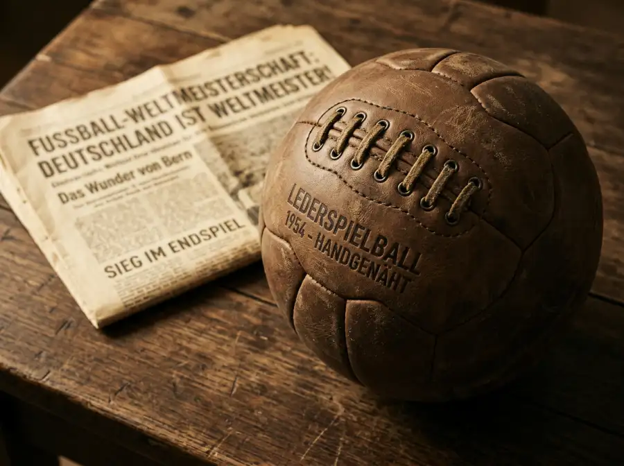 Historische Fußball-Szene mit Schwarz-Weiß-Aufnahmen vergangener Weltmeisterschaften als Symbol für die WM-Geschichte